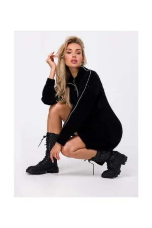Rochie asimetrica cu fermoar ridicat - negru - 2XL/3XL