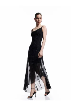 Rochie asimetrica cu imprimeu cu buline