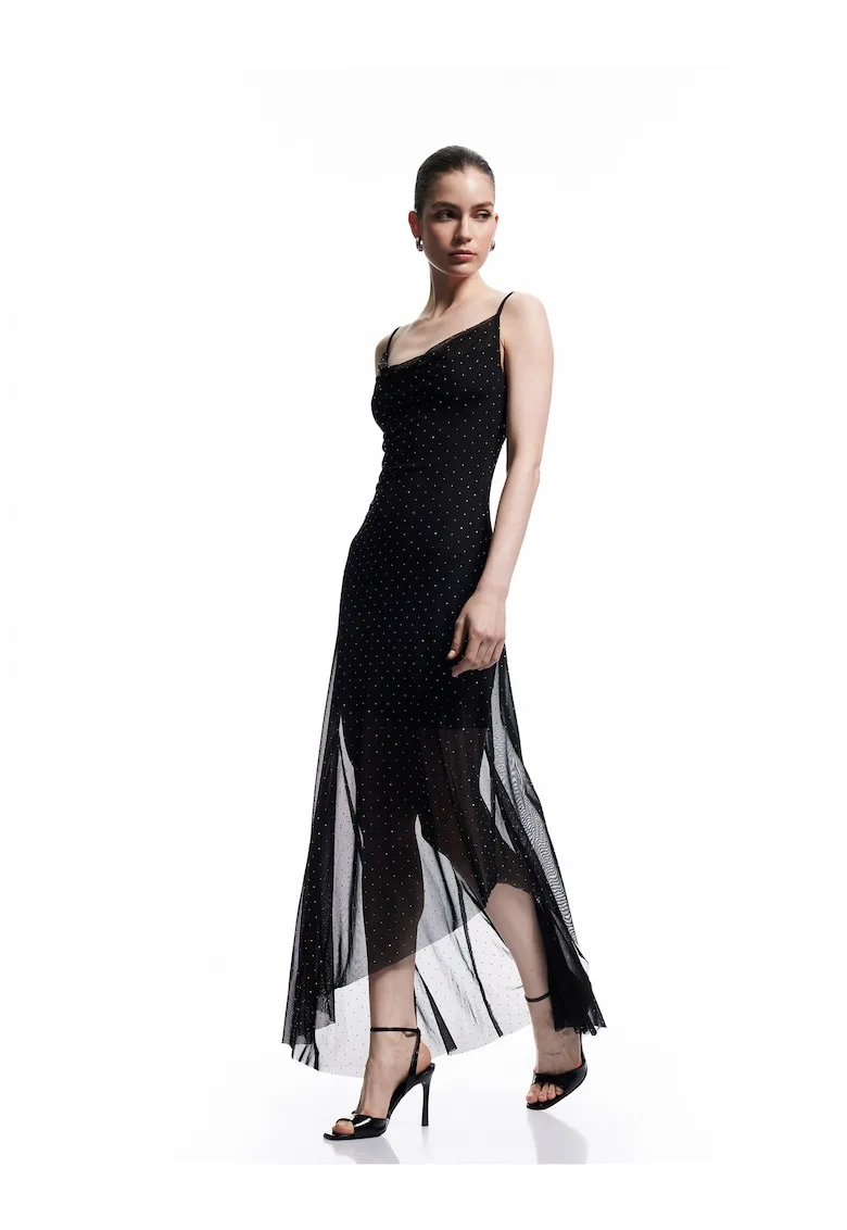 Rochie asimetrica cu imprimeu cu buline