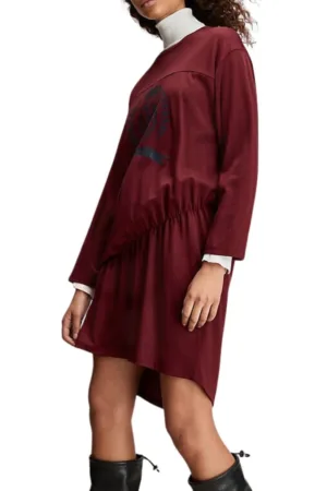 Rochie asimetrica cu imprimeu logo si guler inalt -