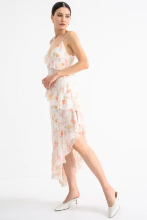 Rochie asimetrica cu model floral