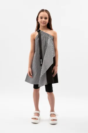 Rochie asimetrica cu model in dungi