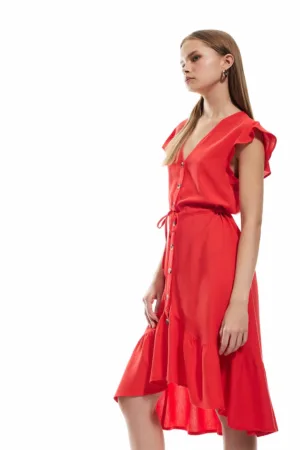 Rochie asimetrica cu nasturi