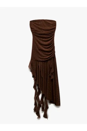 Rochie asimetrica cu tul si volane