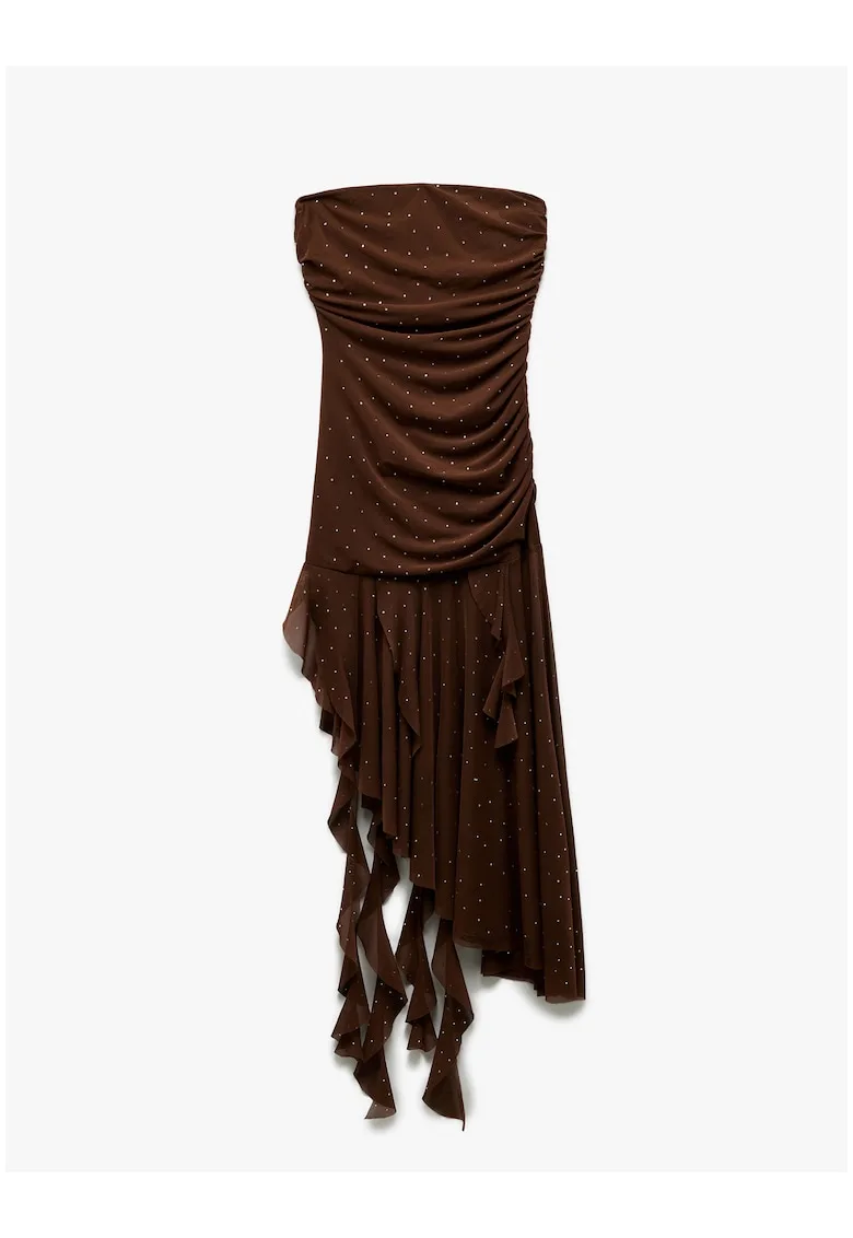 Rochie asimetrica cu tul si volane