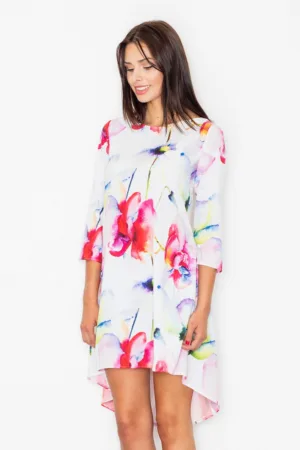 Rochie asimetrica - florala - multicolor - poliester -