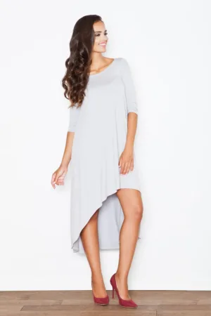 Rochie asimetrica gri - cu maneci lungi - viscoza