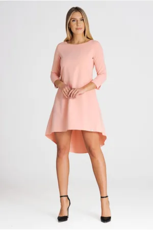 Rochie asimetrica - maneca 3/4 - roz - poliester