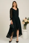 Rochie asimetrica neagra in clos din tull cu buline catifelate