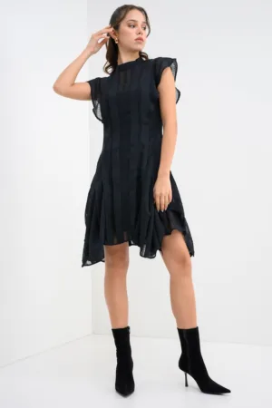 Rochie asimetrica texturata cu volane Fleur