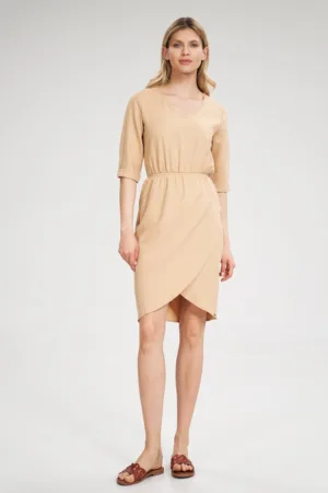 Rochie bej - maneci scurte - poliester