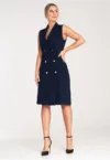 Rochie blazer midi  bleumarin - fara maneci - cu nasturi - poliester si viscoza