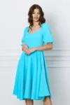 Rochie bleu cu elastic la umeri