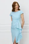 Rochie bleu cu peplum si volan pe fusta
