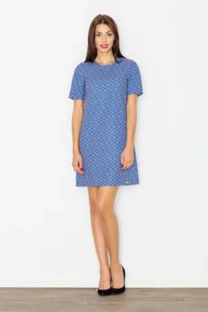 Rochie bleumarin - model geometric - poliester