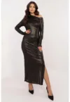 Rochie bodycon cu aspect stralucitor si decolteu asimetric -