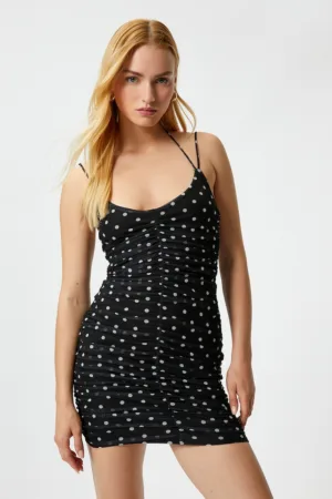 Rochie bodycon cu buline si fronseuri