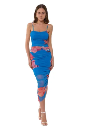 Rochie bodycon cu fronseuri si imprimeu floral