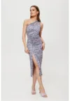 Rochie midi cu imprimeu si decolteu in forma de lacrima -