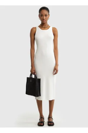 Rochie bodycon midi Maxinsara - Alb