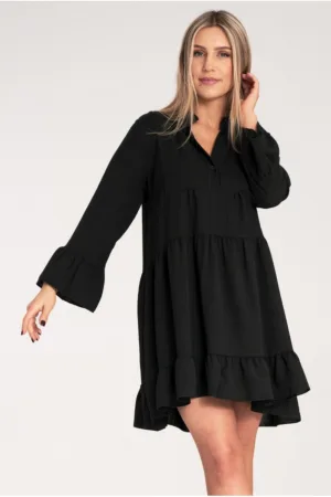 Rochie boho neagra - cu volane - croi lejer - poliester -