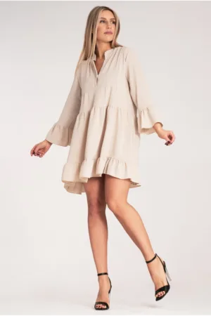Rochie boho volane - bej - poliester -