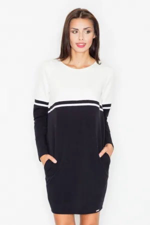 Rochie bumbac - alb-negru - cu buzunare