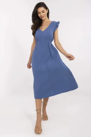 Rochie bumbac - decolteu V - albastru inchis -