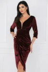 Rochie burgundy din catifea cu insertii din fir lurex