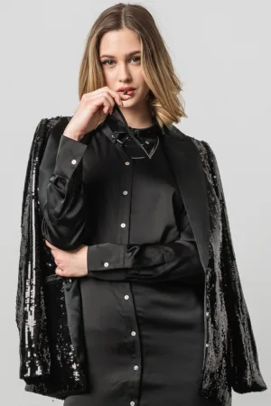 Rochie-camasa cambrata cu aspect de satin