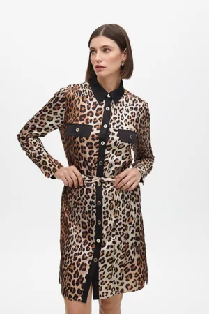 Rochie-camasa cu animal print si cordon in talie