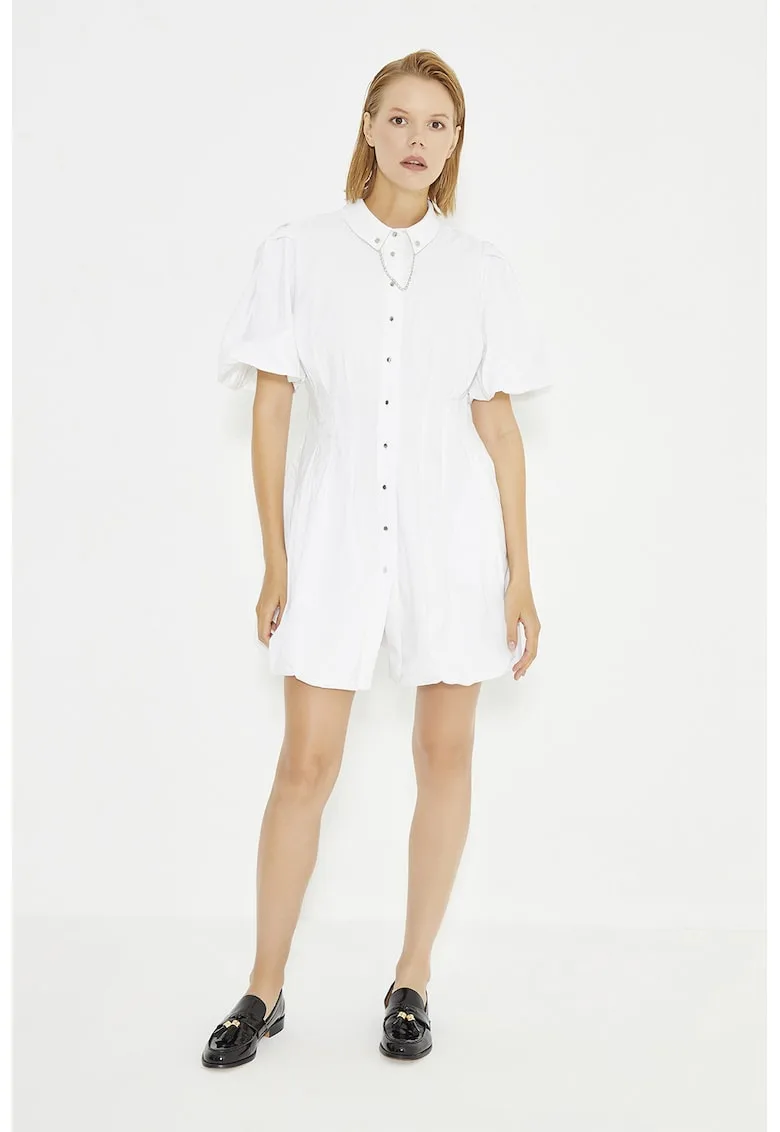 Rochie-camasa cu buzunare laterale si lant decorativ