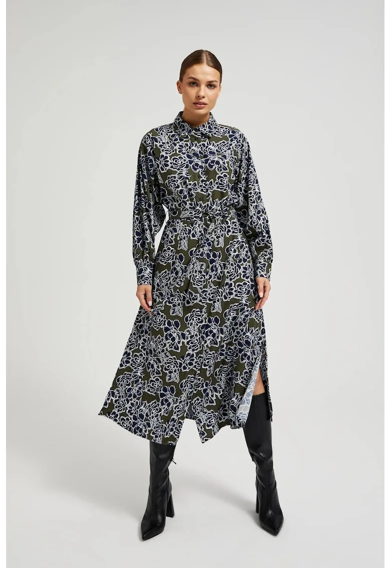 Rochie camasa cu imprimeu floral masliniu