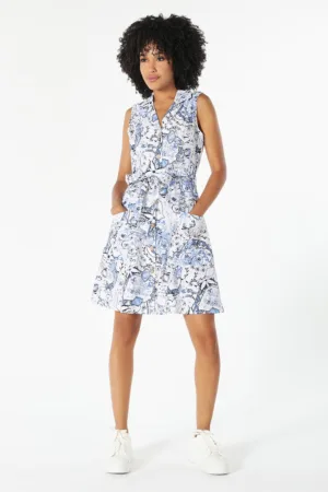 Rochie-camasa cu imprimeu grafic si buzunare aplicate