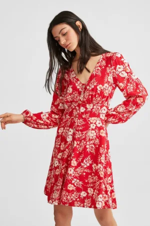 Rochie-camasa cu maneci bufante si model floral