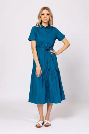 Rochie-camasa cu maneci scurte - Albastru petrol -