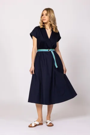 Rochie-camasa cu maneci scurte si o curea - Bleumarin -