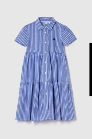 Rochie-camasa cu model in dungi si guler ascutit