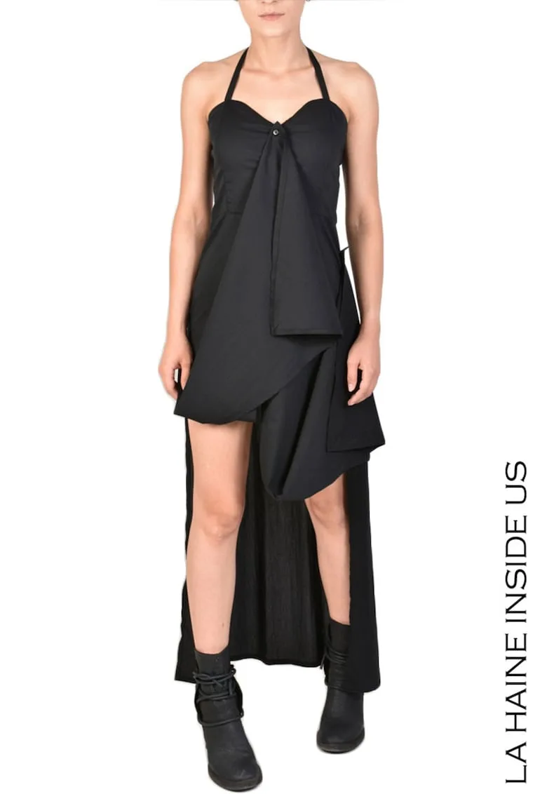 Rochie camasa cu nasturi frontali si panglici ajustabile