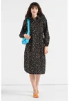 Rochie-camasa de bumbac cu imprimeu floral - Verde - Negru - Roz -
