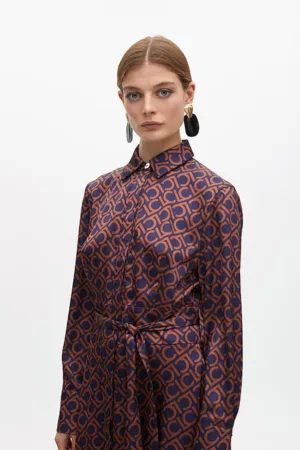 Rochie-camasa de satin cu slit lateral