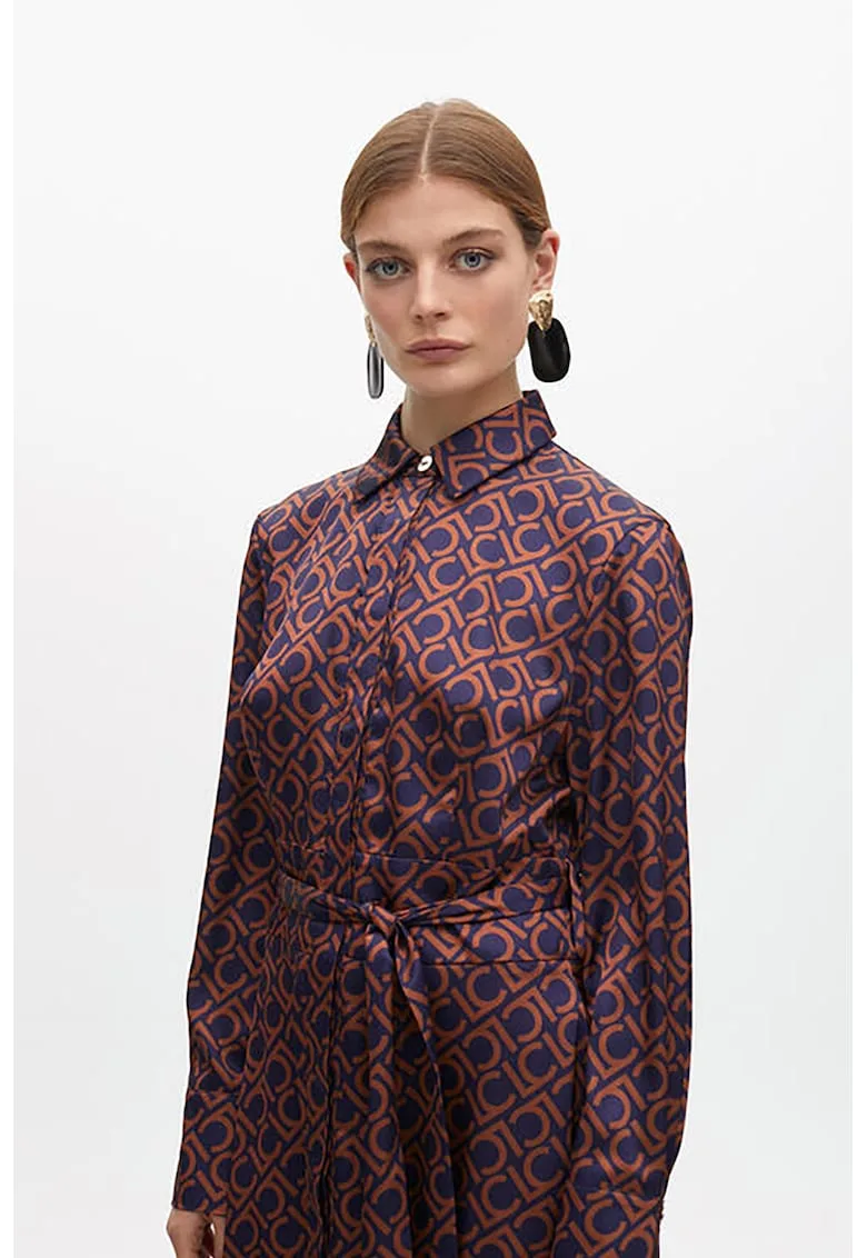 Rochie-camasa de satin cu slit lateral