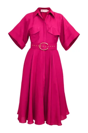 Rochie-camasa din amestec de in accesorizata cu o curea