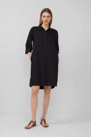 Rochie-camasa din amestec de in cu buzunare laterale