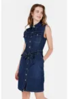 Rochie-camasa din denim cu buzunare aplicate