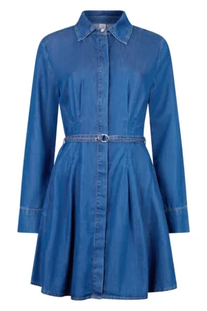 Rochie-camasa din denim cu cordon in talie