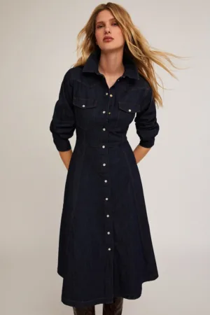 Rochie-camasa din denim cu croiala in A