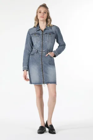 Rochie-camasa din denim cu fermoar