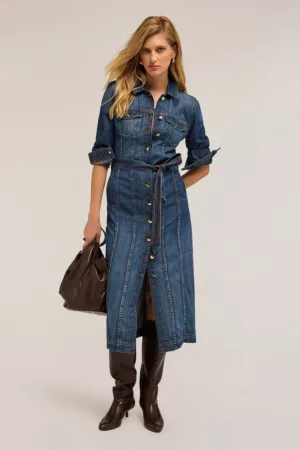 Rochie-camasa din denim de amestec de lyocell cu buzunare laterale