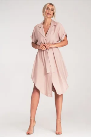 Rochie camasa - eleganta - roz - fabricatie de calitate -